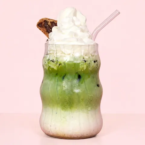 Cookies Matcha at WEPE, Pererenan, Bali. Matcha latte with cookie crumbs and whipped cream