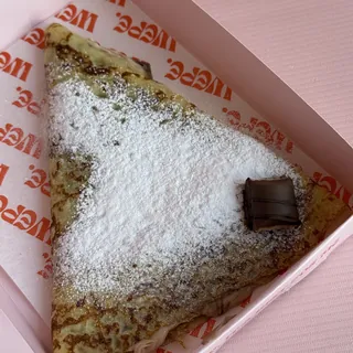 WEPE chocolate crêpe folded in a pink WEPE box